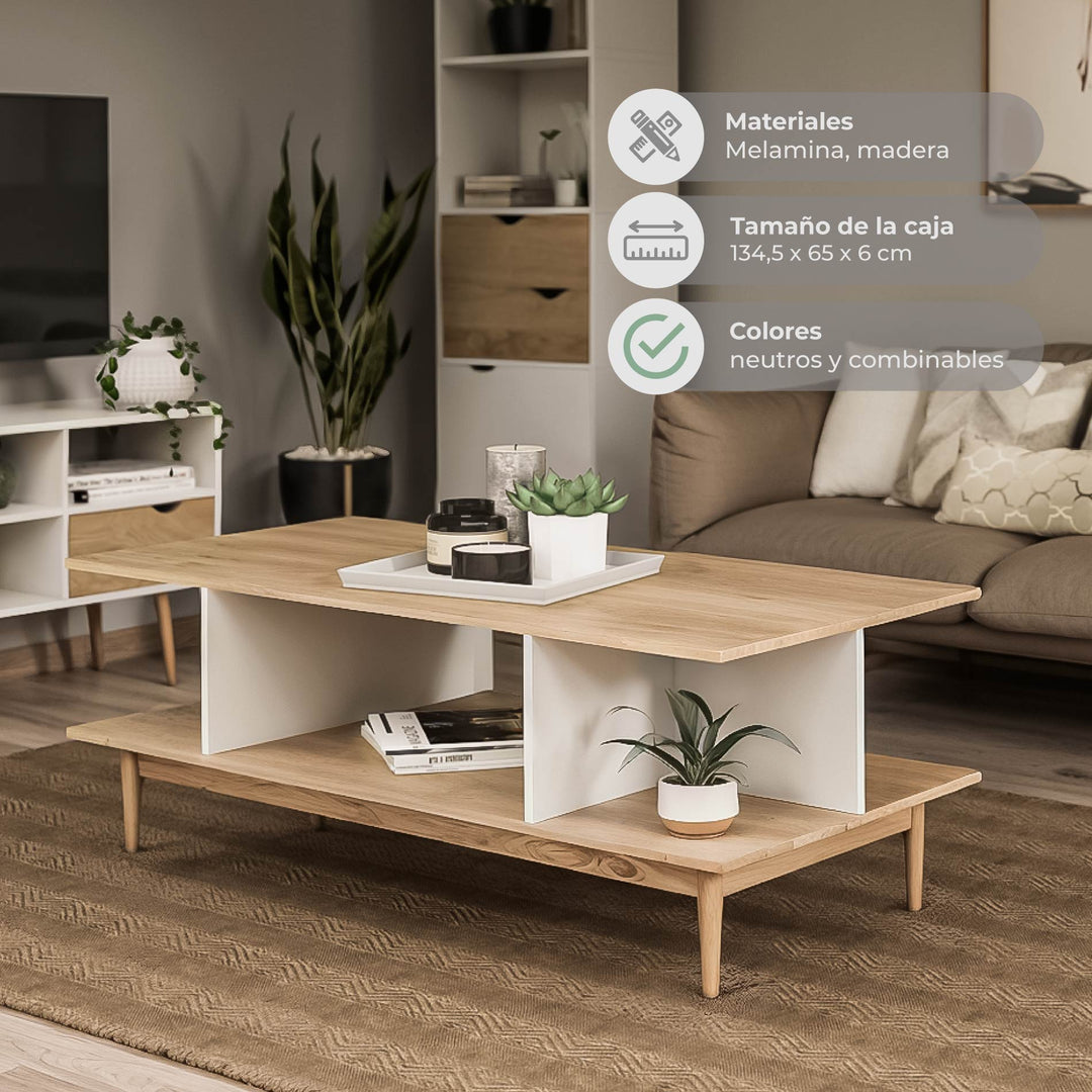 Mesa de Centro Bari con Entrepaños Blanca y Beige