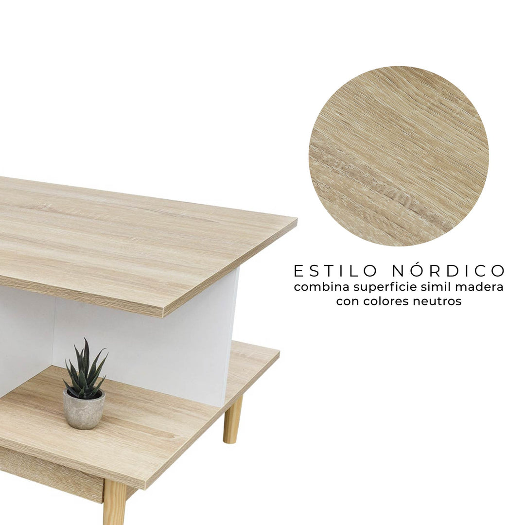 Mesa de Centro Bari con Entrepaños Blanca y Beige