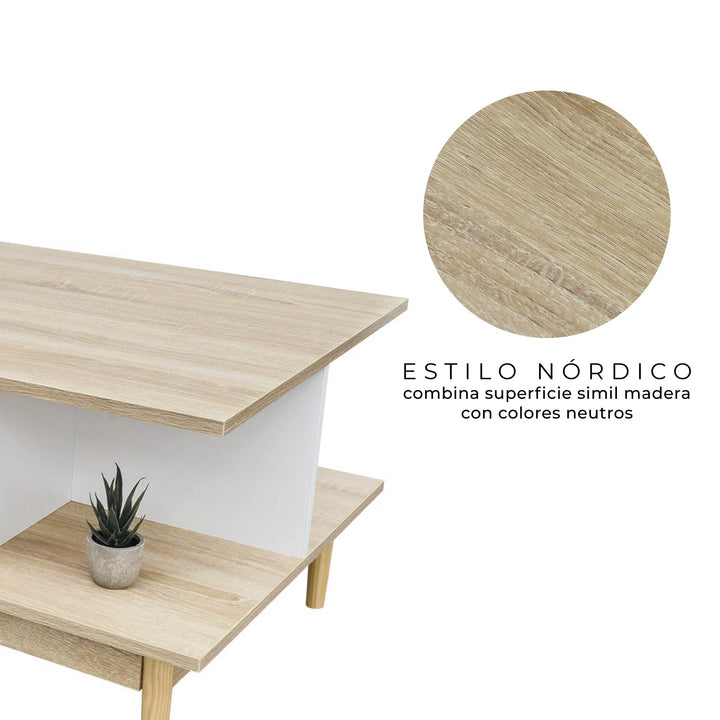 Mesa de Centro Bari con Entrepaños Blanca y Beige