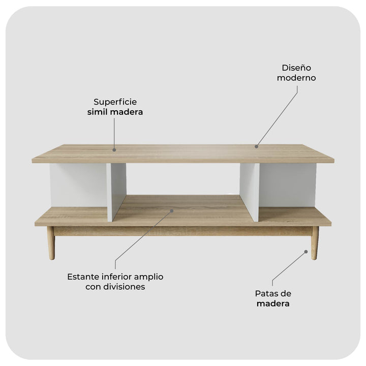 Mesa de Centro Bari con Entrepaños Blanca y Beige
