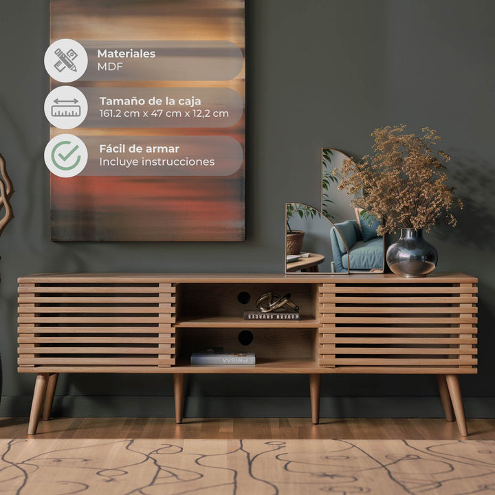 Mueble de TV Retro con Puertas Corredizas Café