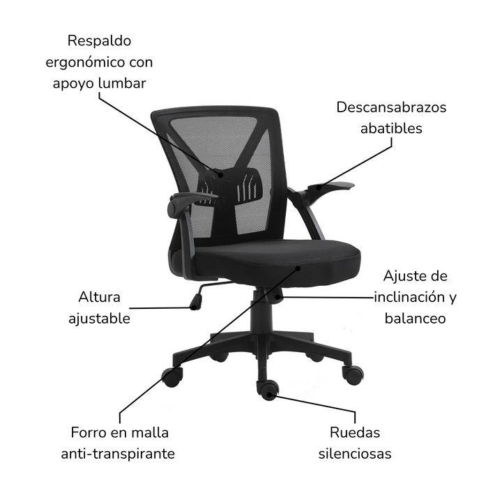 Silla de Oficina Ergonómica con Soporte Lumbar