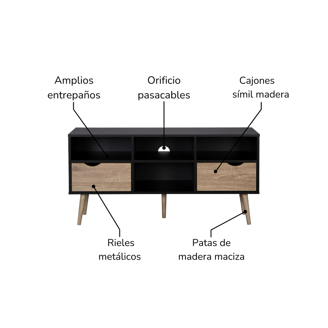 Mueble de TV Rack Nórdico Negro