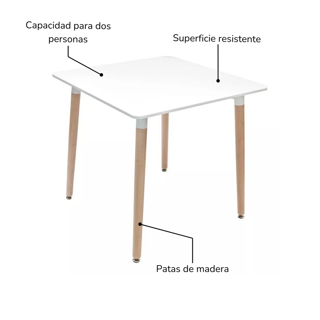 Mesa de Comedor Eames Nórdica Cuadrada Blanca