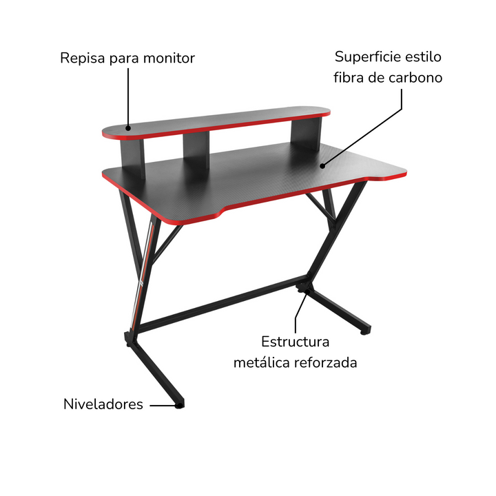 Escritorio para Computadora Moderno con Repisa Rojo