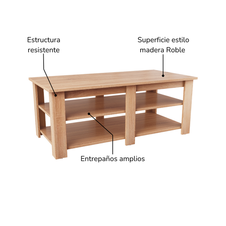 Mesa de Centro Minimalista Estilo Madera Roble