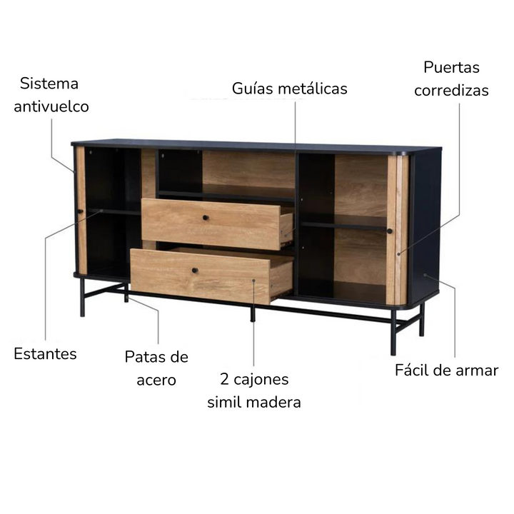 Cómoda Cajonera Moderna con Puertas Corredizas