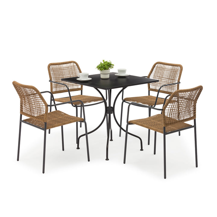 Set 4 Sillas de Ratán Sintético + Mesa Cuadrada