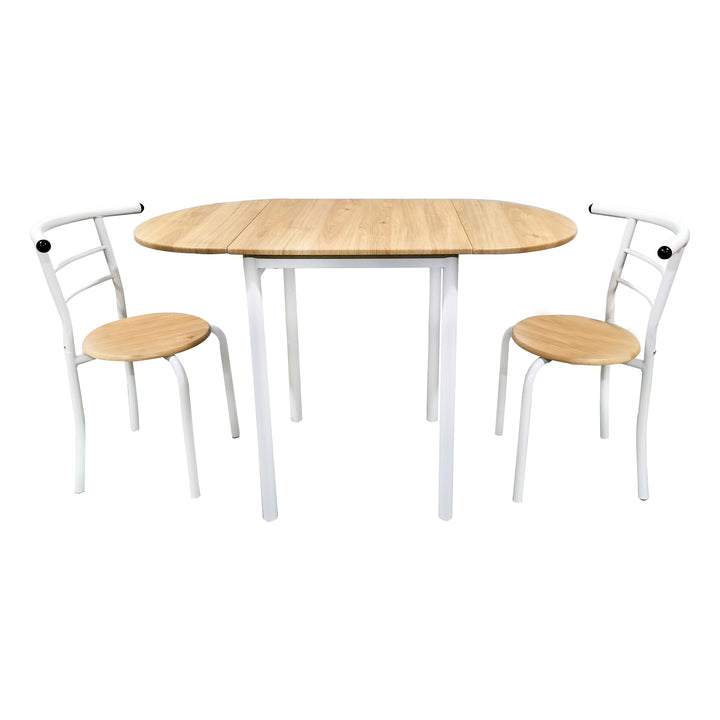 Set Comedor Mesa Ajustable + 2 Sillas Café y Blanco