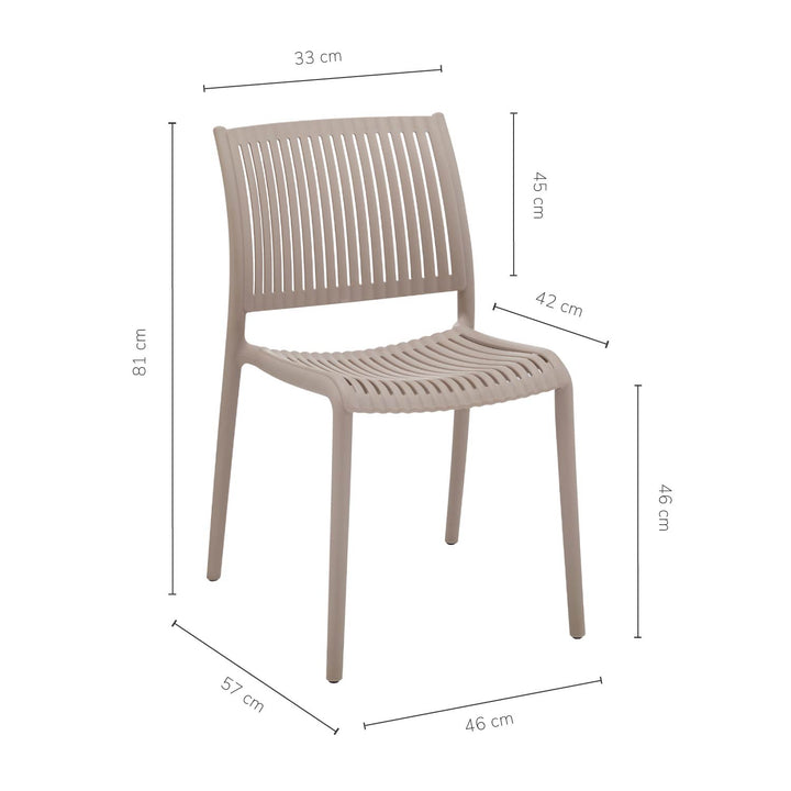 Set 4 Sillas de Comedor de Plástico Varilladas Apta Exterior Beige