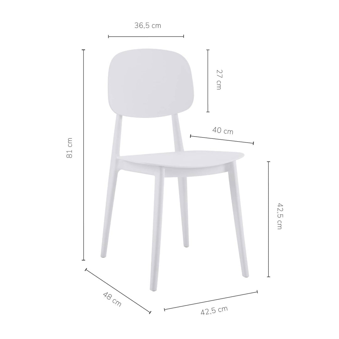 Set 4 Sillas de Comedor de Plástico Respaldo Ovalado Blanco