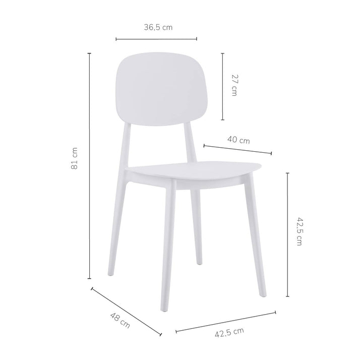 Set 4 Sillas de Comedor de Plástico Respaldo Ovalado Blanco