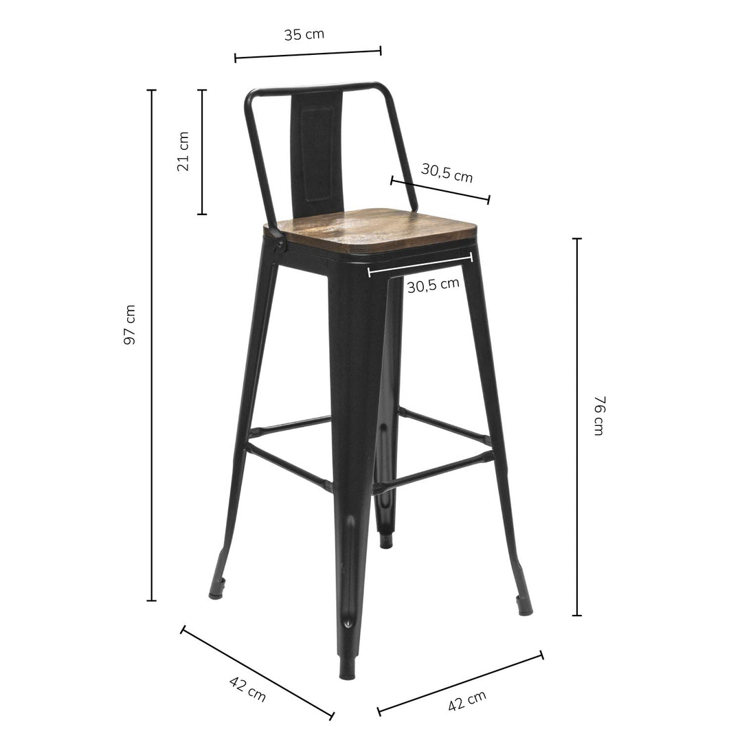 Set 2 Bancos Altos con Mini Respaldo Negro y Café