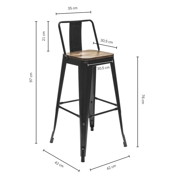 Set 2 Bancos Altos con Mini Respaldo Negro y Café