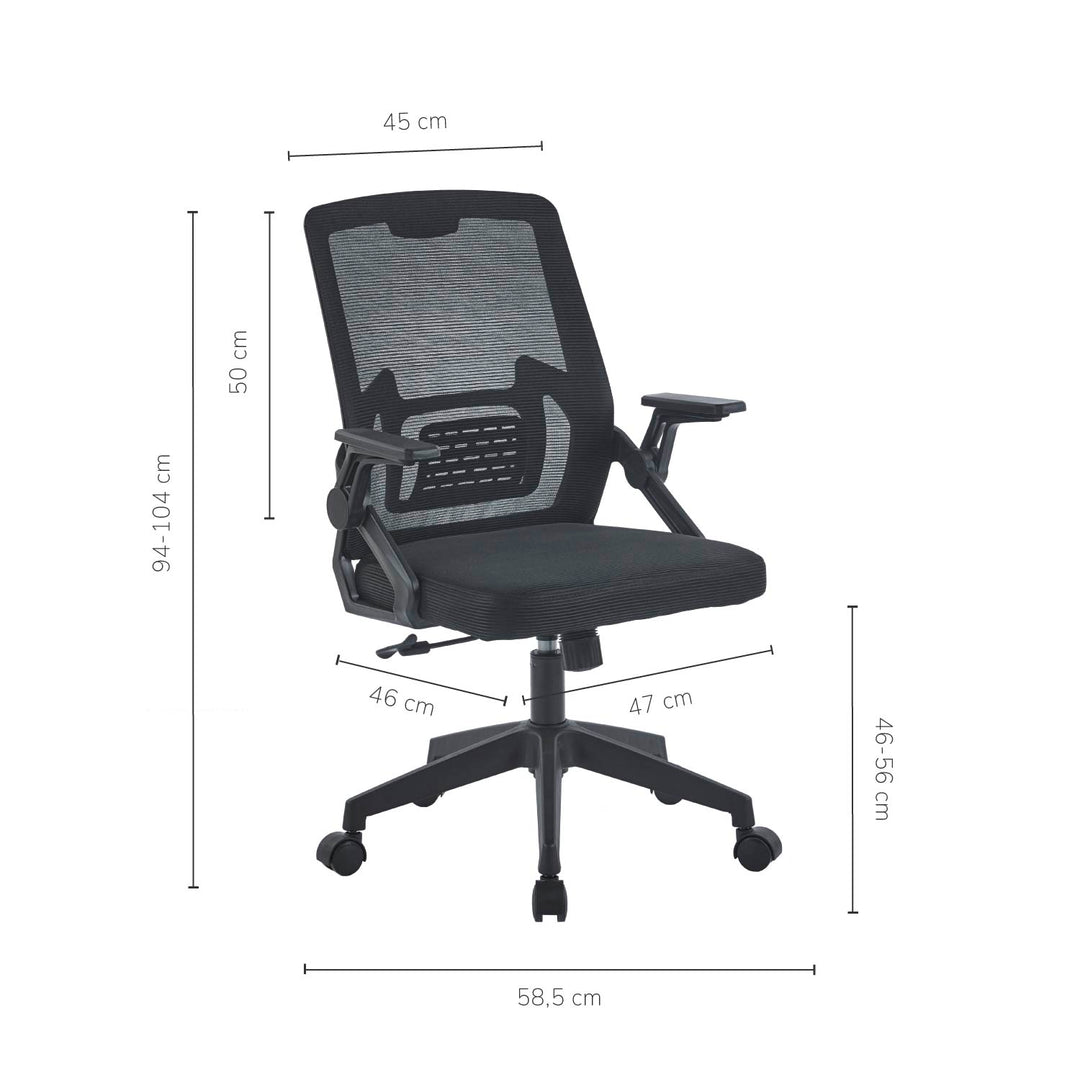 Silla de Oficina Ergonómica Brazos Abatibles Negra