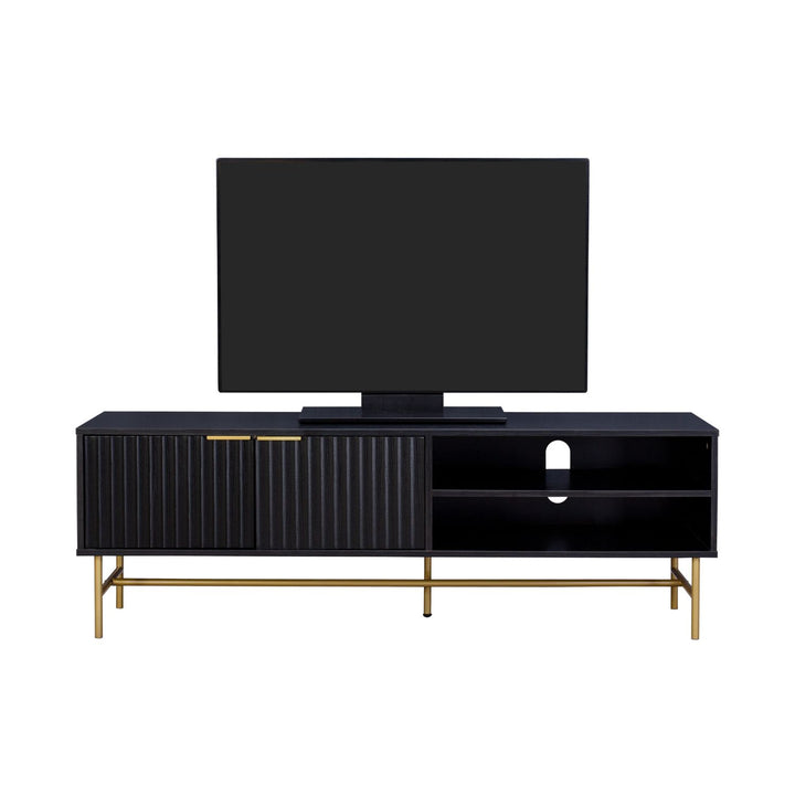 Mueble para TV Moderno Diseño Acanalado Negro y Dorado
