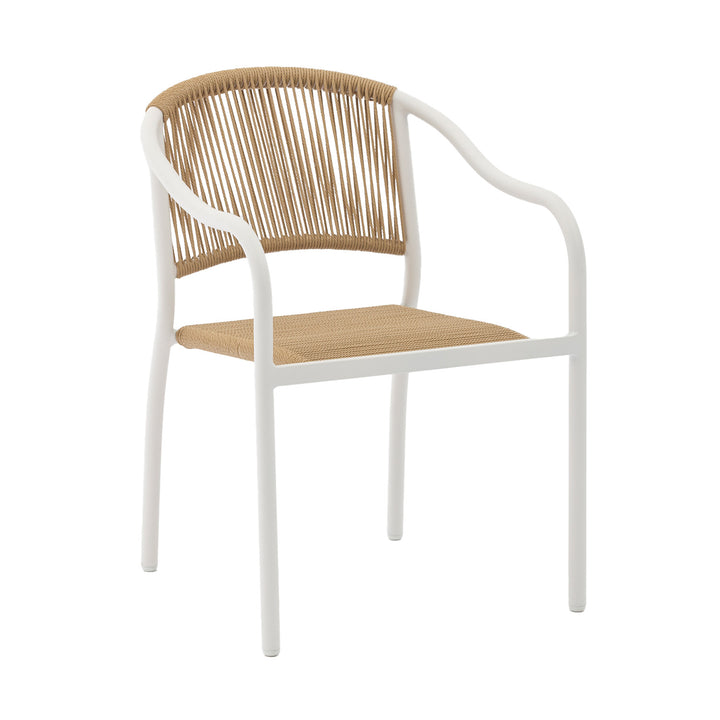 Set 4 Sillas de Exterior de Cuerda de Ratán Sintético Café y Blanco
