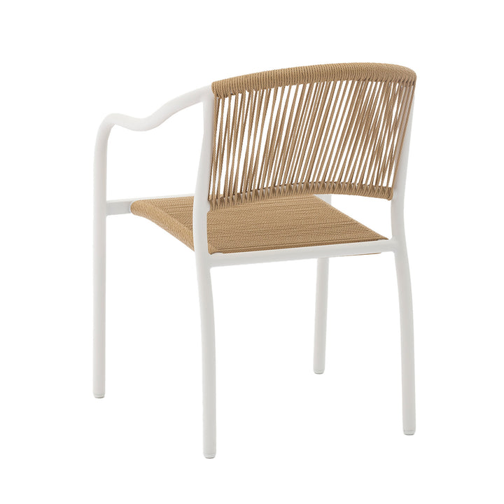 Set 4 Sillas de Exterior de Cuerda de Ratán Sintético Café y Blanco