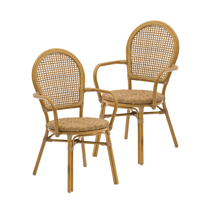 Set 2 Sillas de Exterior Vintage de Ratán Sintético con Apoyabrazos