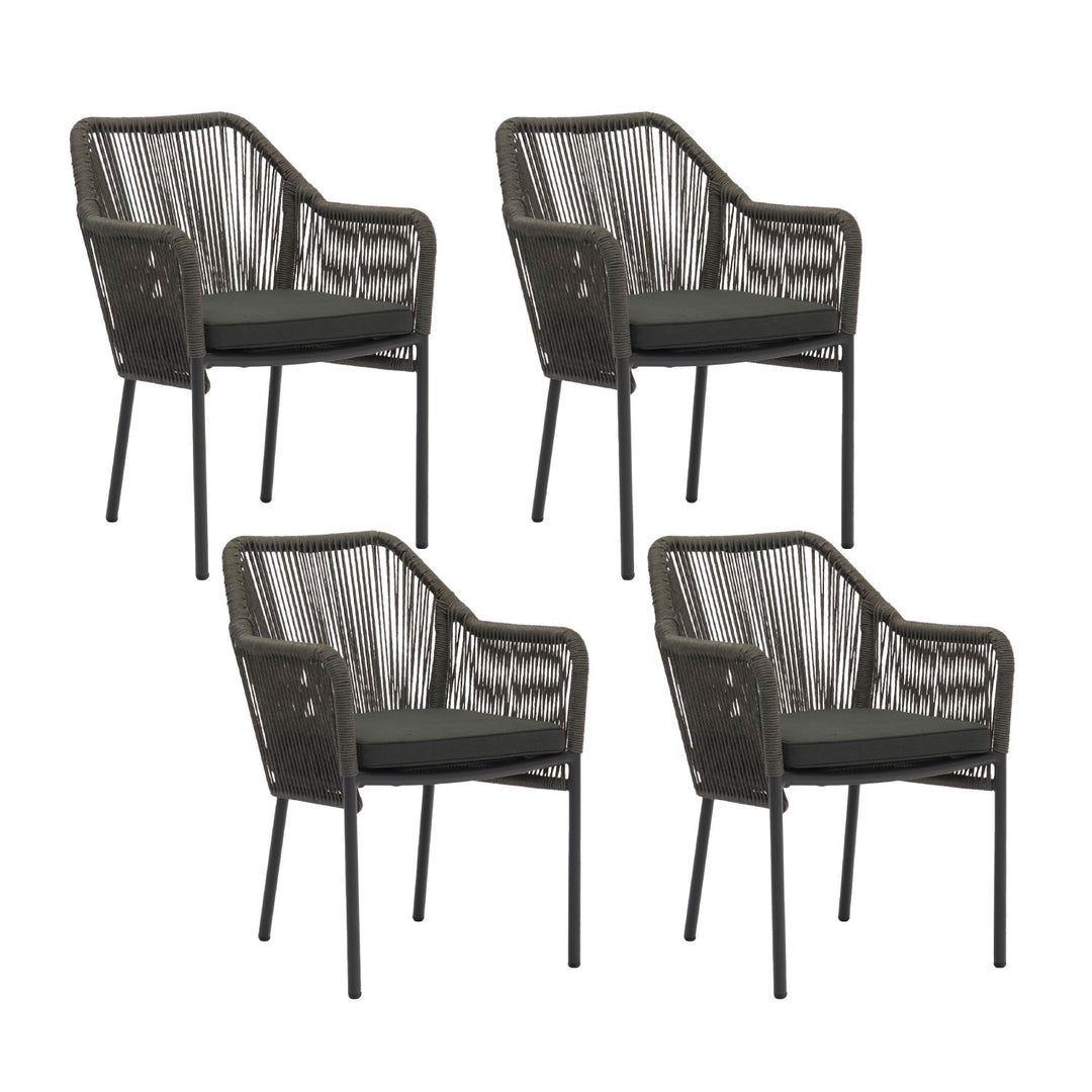 Set 4 Sillas de Exterior de Cuerda de Ratán Sintético con Cojín Gris