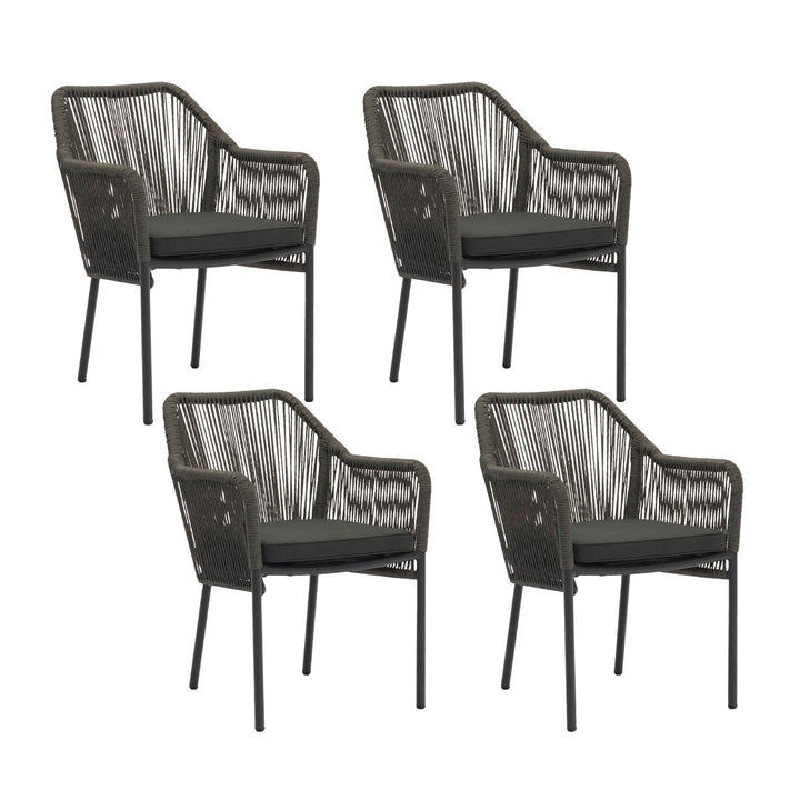 Set 4 Sillas de Exterior de Cuerda de Ratán Sintético con Cojín Gris