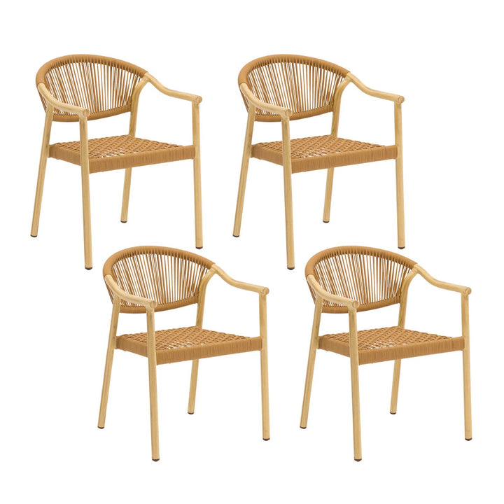 Set 4 Sillas de Exterior de Ratán Sintético Café Claro