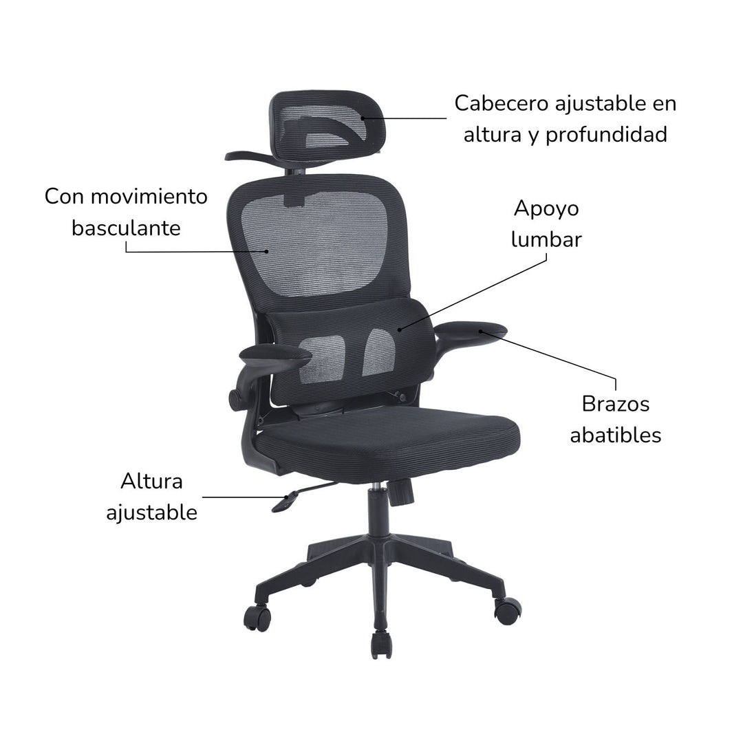 Silla de Oficina Ergonómica con Brazos Abatibles