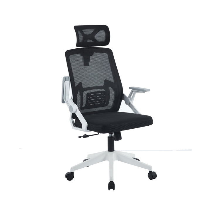 Silla de Oficina Ergonómica con Cabecero Blanca y Negra