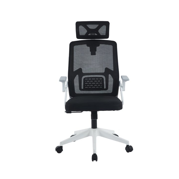 Silla de Oficina Ergonómica con Cabecero Blanca y Negra