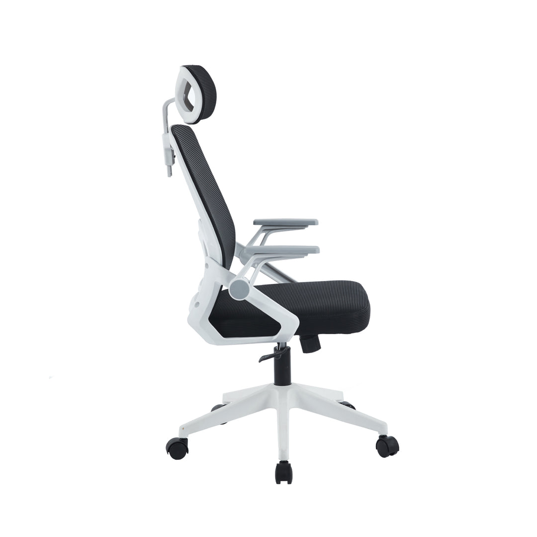 Silla de Oficina Ergonómica con Cabecero Blanca y Negra