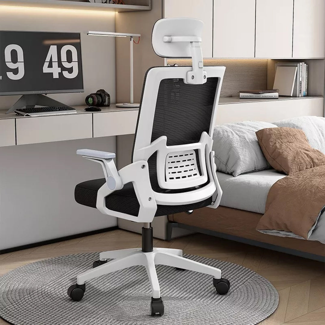 Silla de Oficina Ergonómica con Cabecero Blanca y Negra