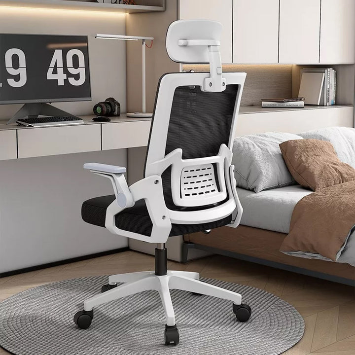 Silla de Oficina Ergonómica con Cabecero Blanca y Negra